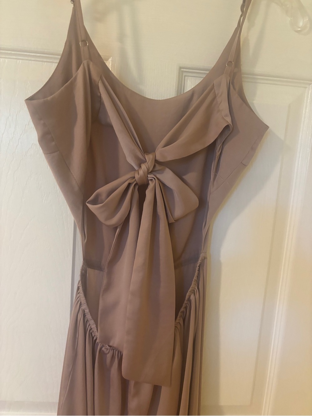 Silky Open Back Jumpsuit in Taupe
